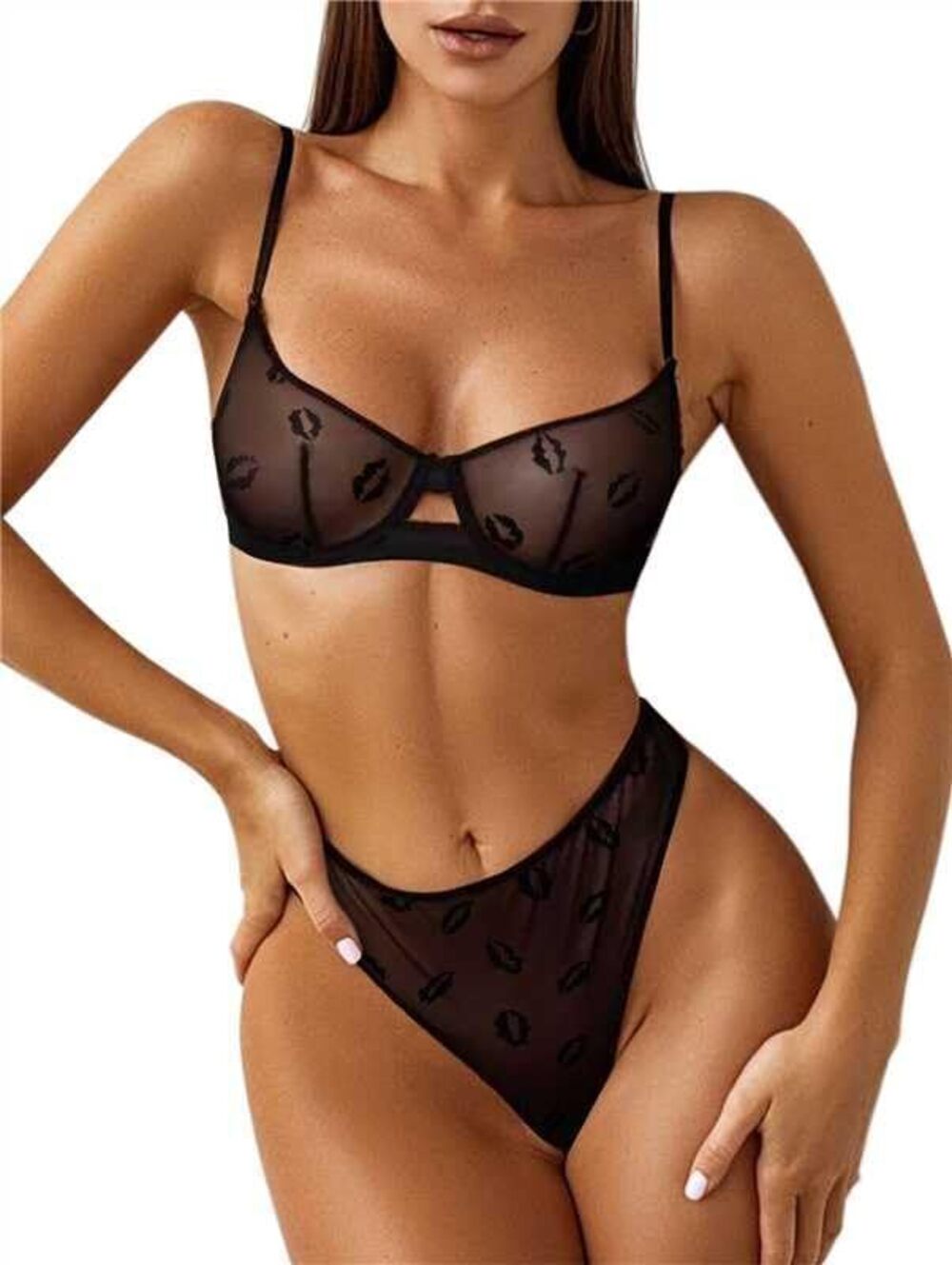 3664 Petite Sexy Mesh Sheer Underwire Push Up Lingerie Set Cheetah See